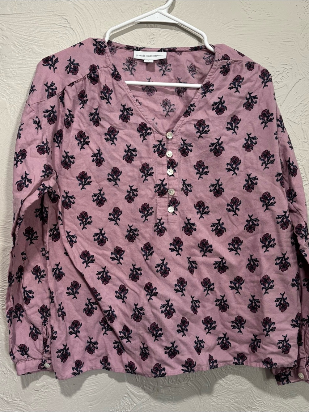 Pure Jill organic cotton V-neck floral blouse size small